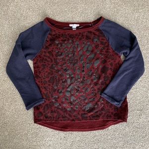 Sweater Cheetah Pattern Color Block Sleeves